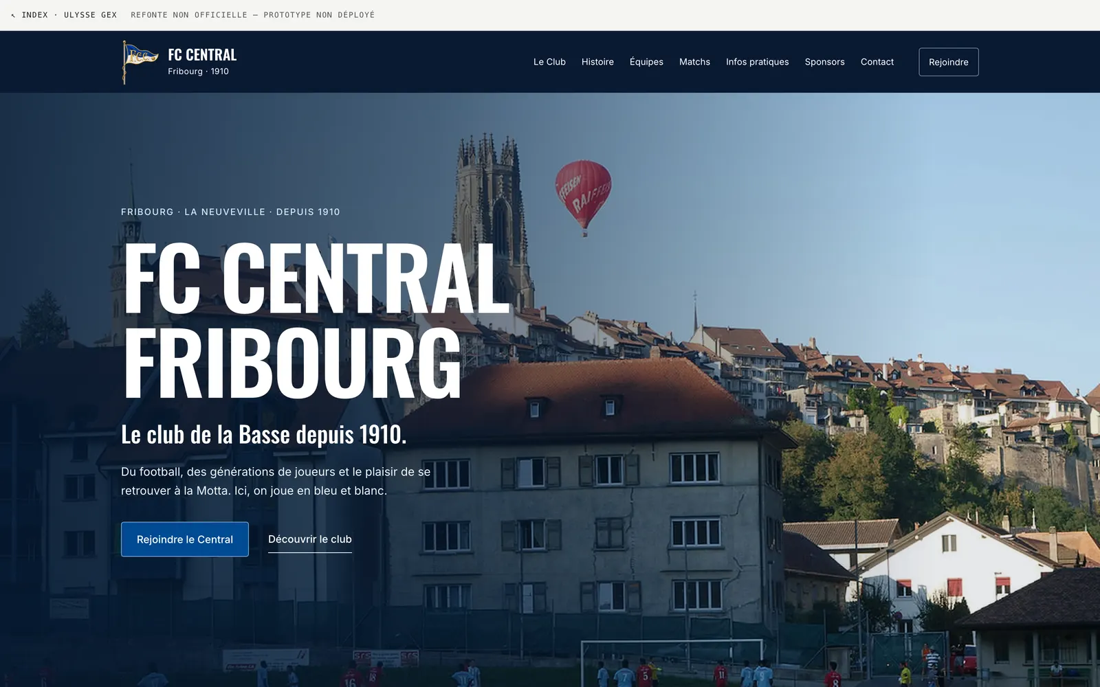 Page d’accueil du site FC Central Fribourg