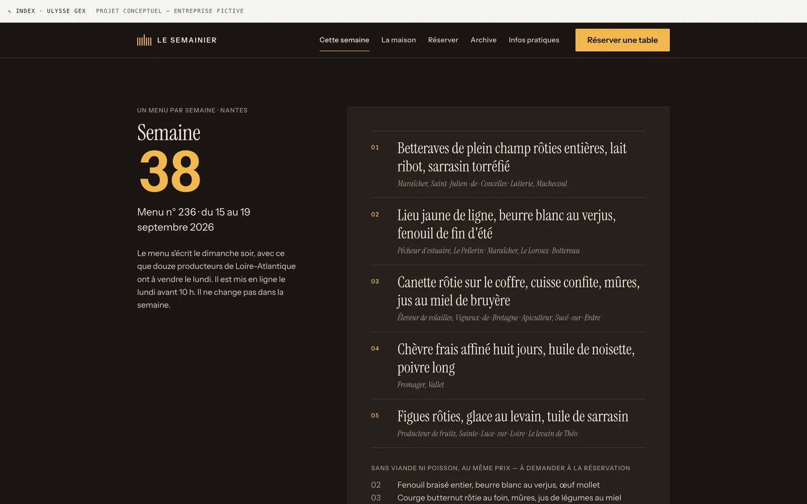 Page d’accueil du site Le Semainier