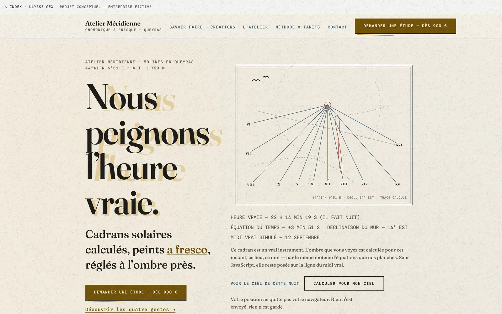 Page d’accueil du site Atelier Méridienne